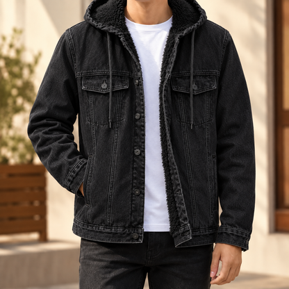 Kapuzen-Denimjacke aus Baumwollmischung für lässige Freizeit-Looks