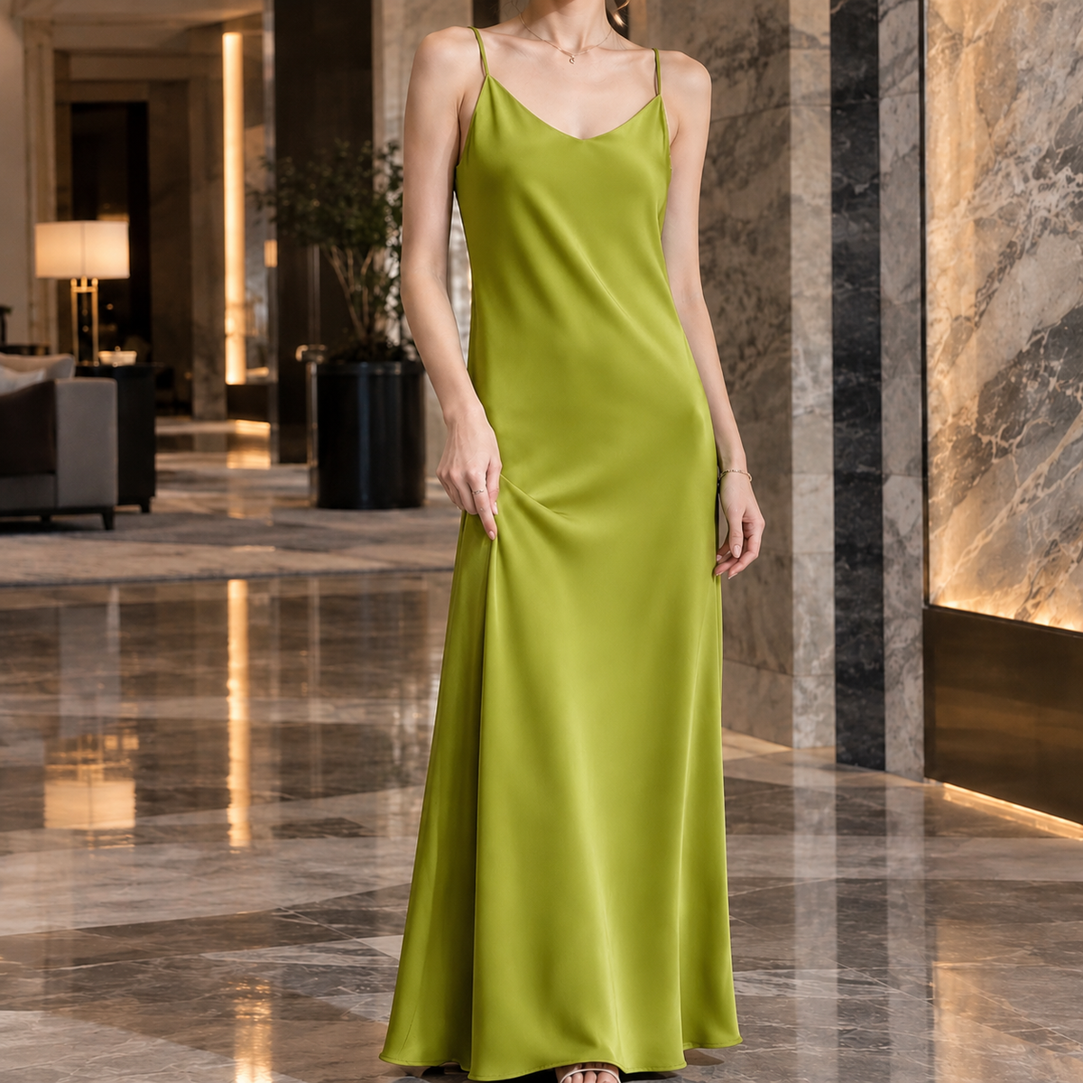 Damen Satin Slipdress Mit V Ausschnitt