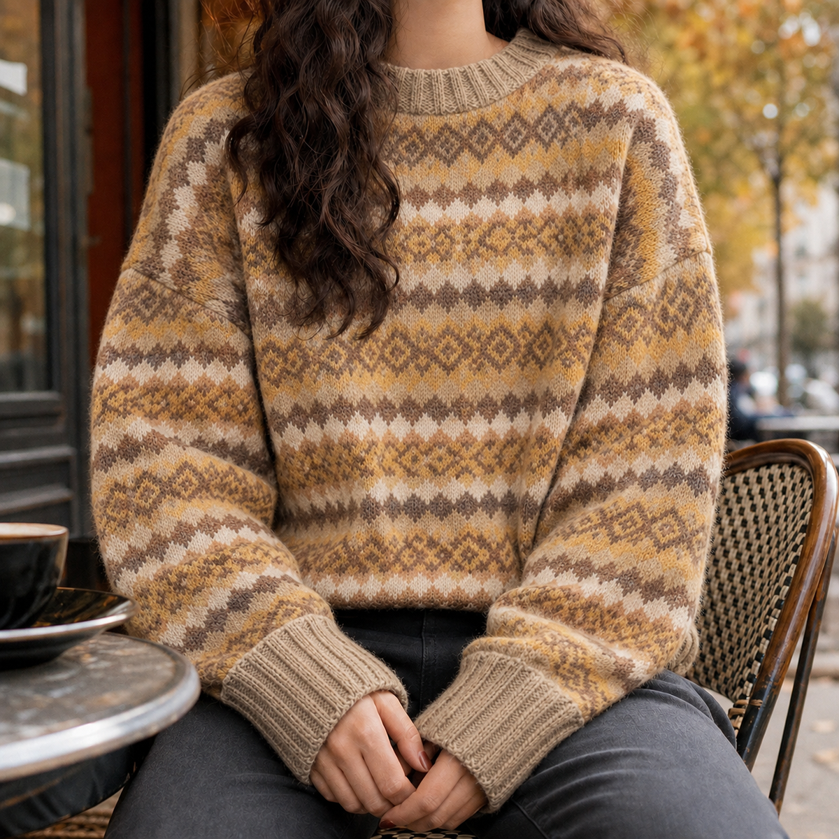 Damen Jacquard Pullover Rautenmuster