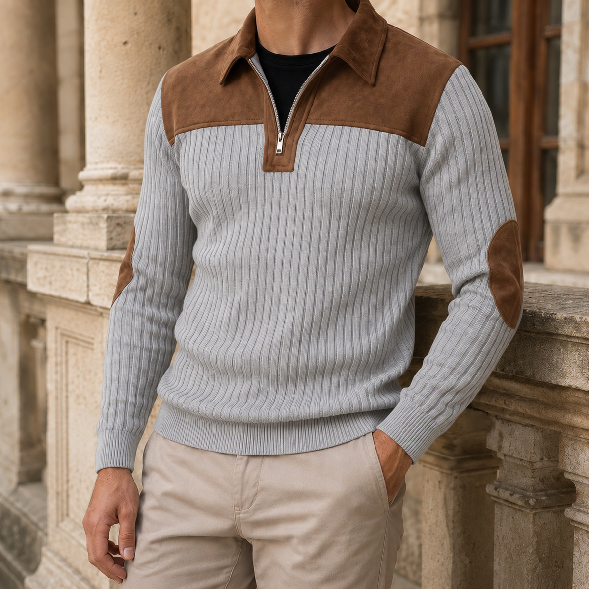 Strickpullover für Herren mit praktischem Viertelreissverschluss