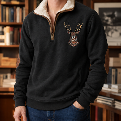 Detailansicht des Viertelreissverschlusses am Herren-Strickpullover