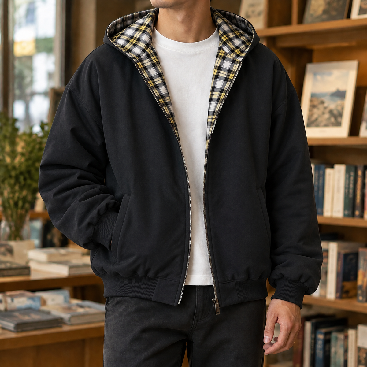 Wendejacke Mit Kapuze Im Karomuster