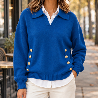 Strukturierter Strickpullover Mit V Ausschnitt Und Kragen