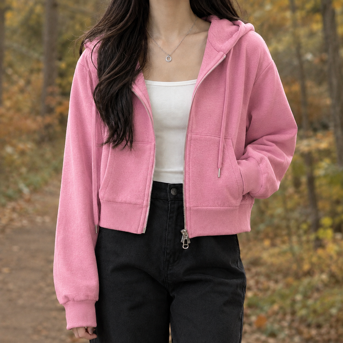 Damen Cropped Kapuzenpullover Mit Reissverschluss