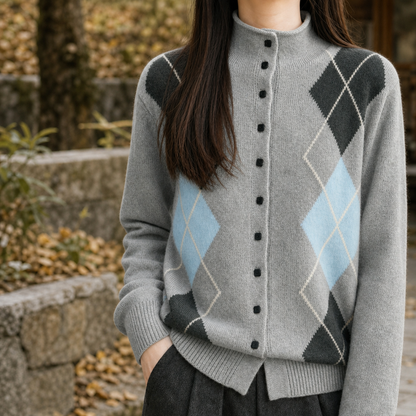 Cardigan Aus Wollmischstrick Mit Rautenmuster