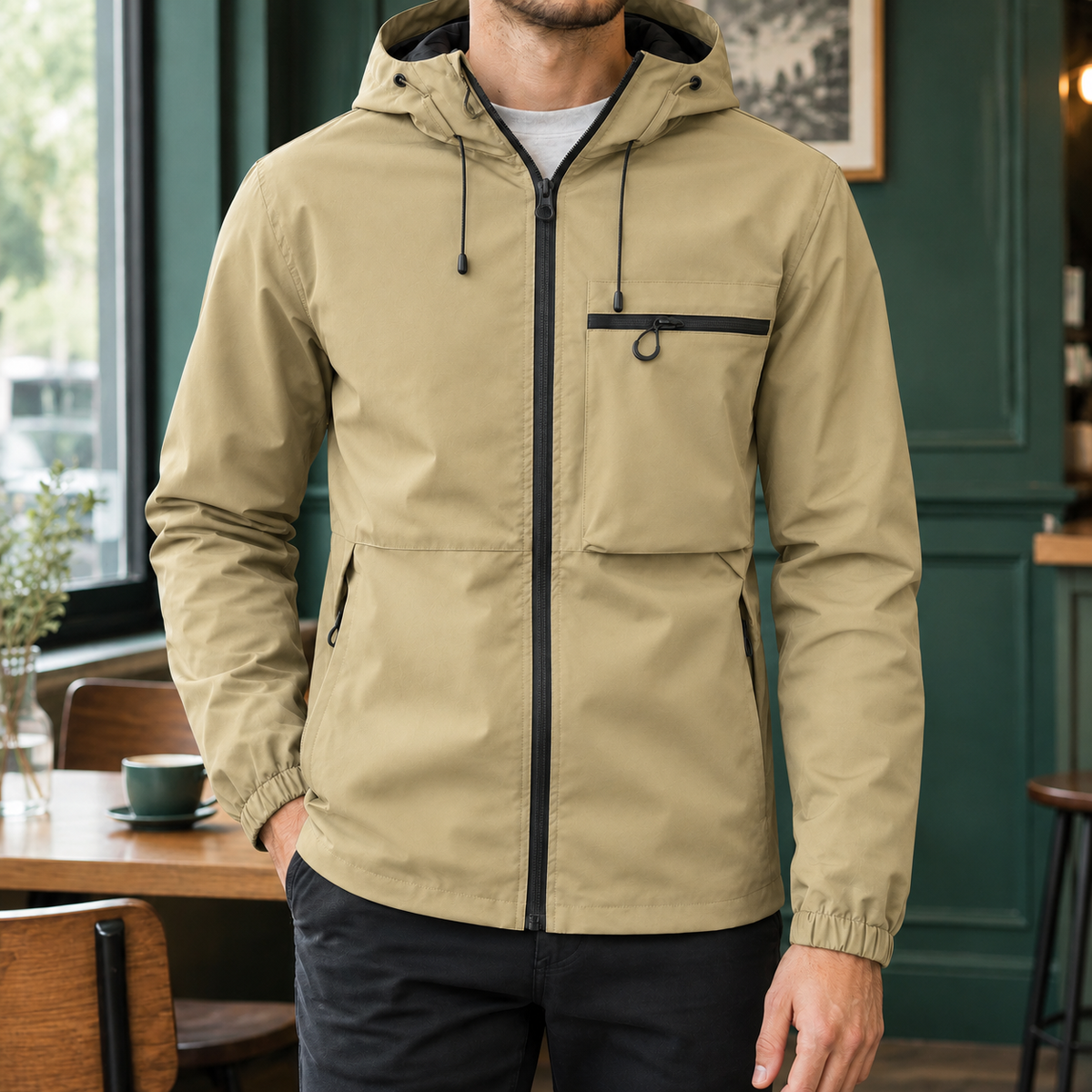 Kapuzenjacke Aus Glattem Webstoff
