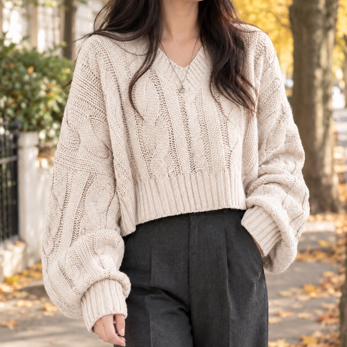 Strickpullover Mit V Ausschnitt Und Cropped Fit
