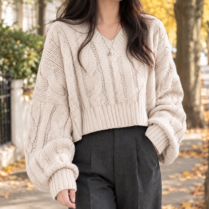 Strickpullover Mit V Ausschnitt Und Cropped Fit