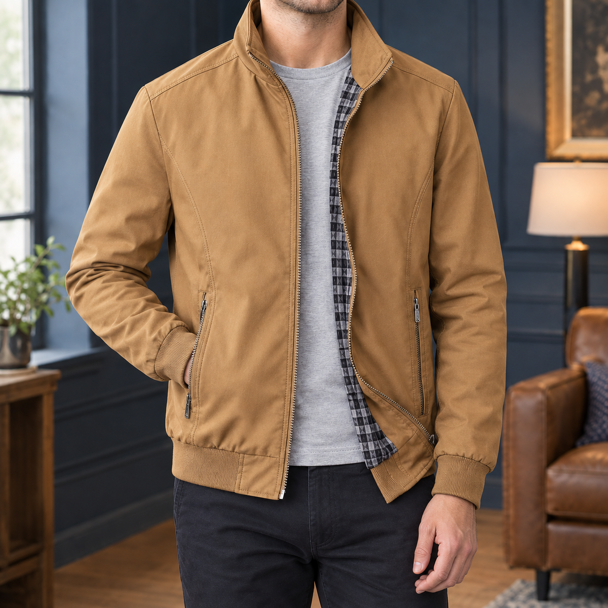 Jacke Aus Weicher Webstoffmischung Mit Stehkragen
