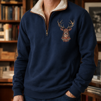 Strickpullover Mit Viertelreissverschluss Und Hirschmotiv