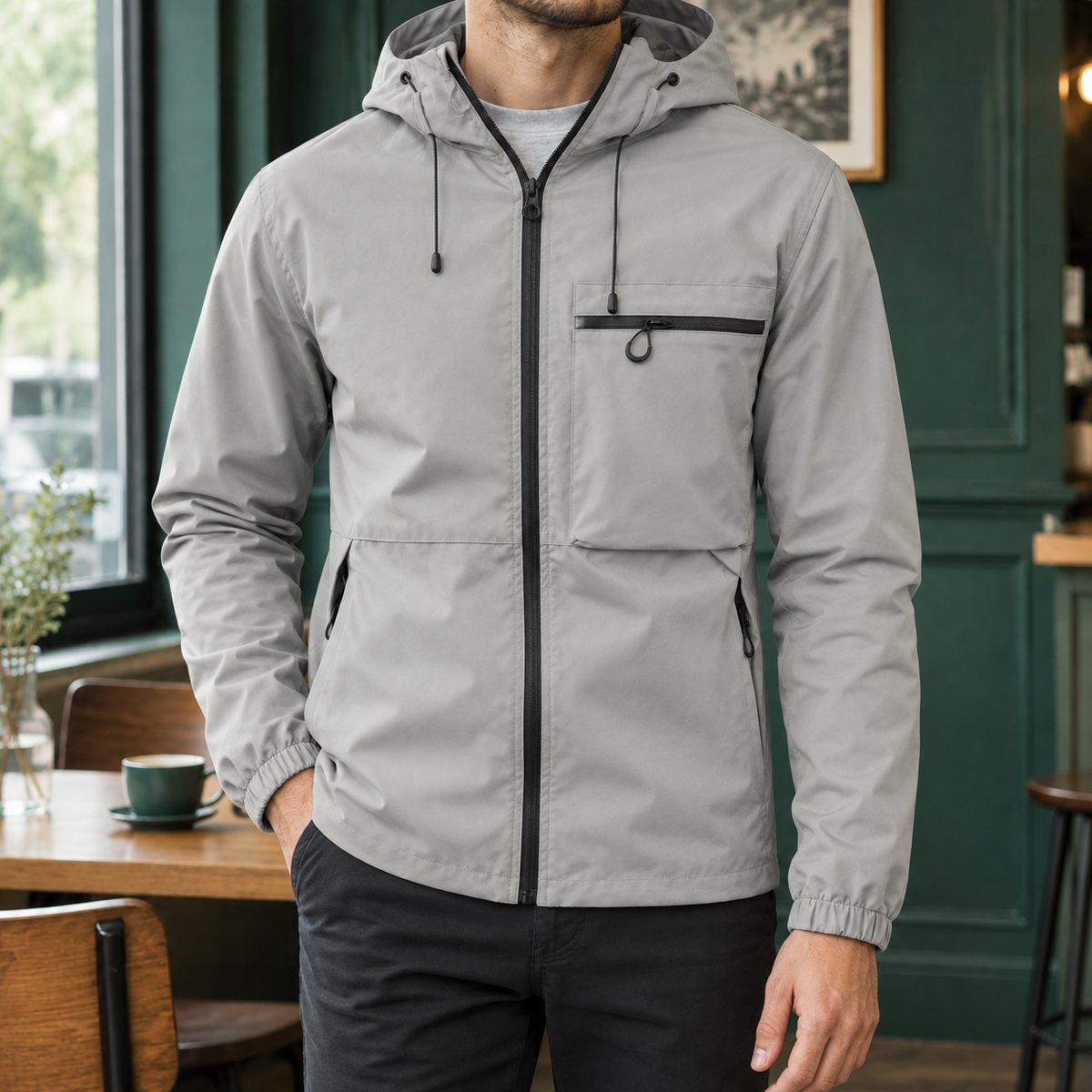 Kapuzenjacke Aus Glattem Webstoff