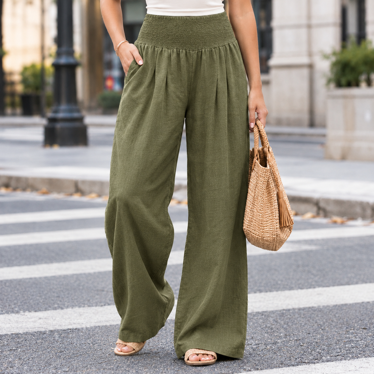 Wide Leg Hose Aus Baumwollmix