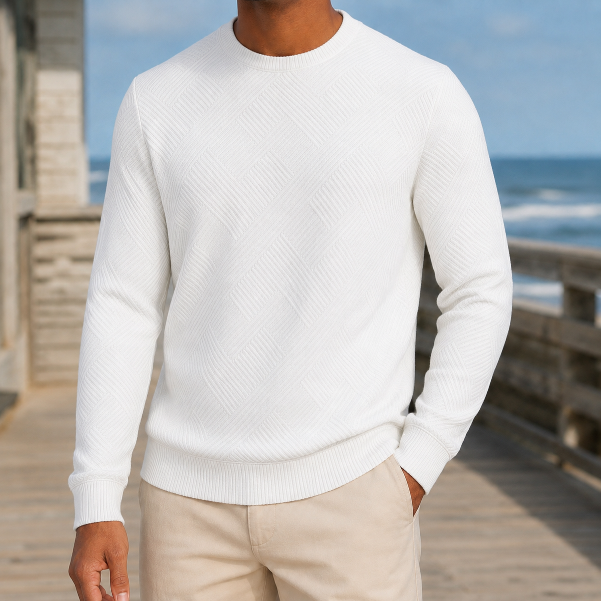 Strukturierter Pullover als vielseitiges Outfit für den Alltag