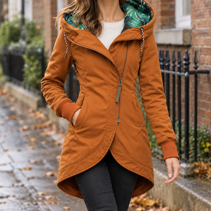 Kapuzenjacke Aus Gewebemix Mit Abgerundetem Saum
