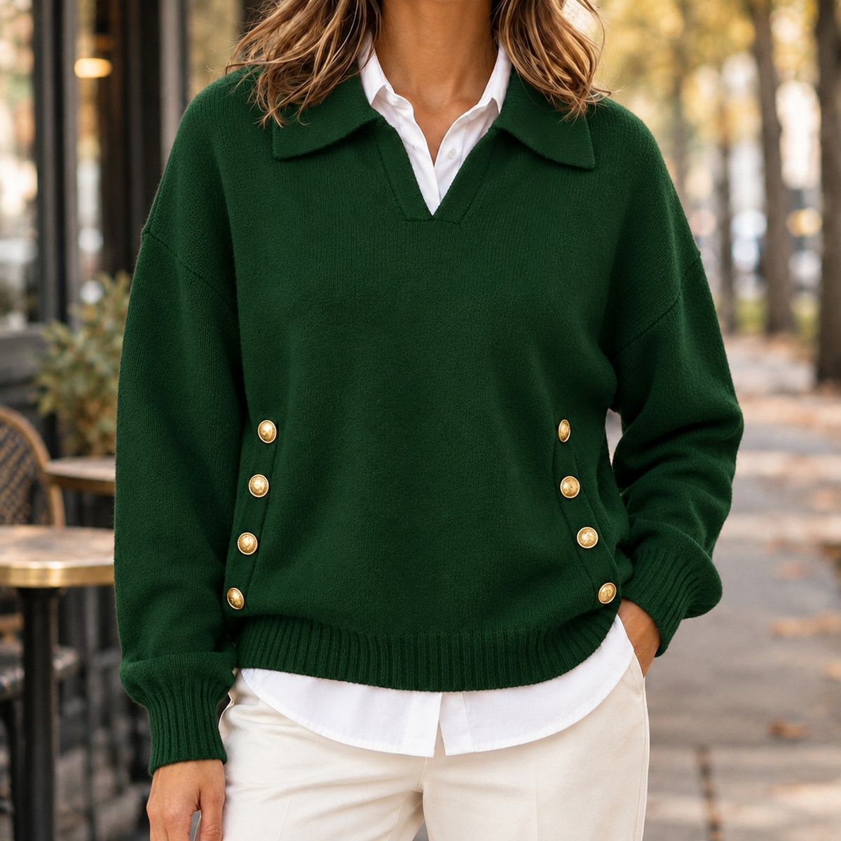 Pullover mit Kragen und V-Ausschnitt für stilvolle Alltagslooks