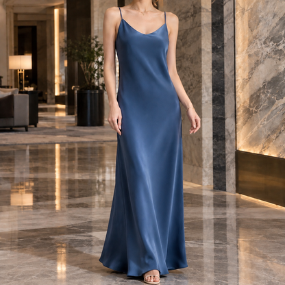 Damen Satin Slipdress Mit V Ausschnitt