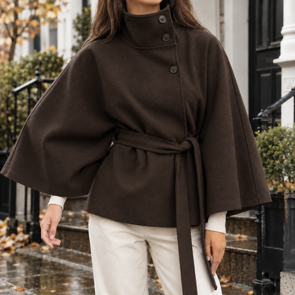 Damen Cape Jacke Mit Stehkragen
