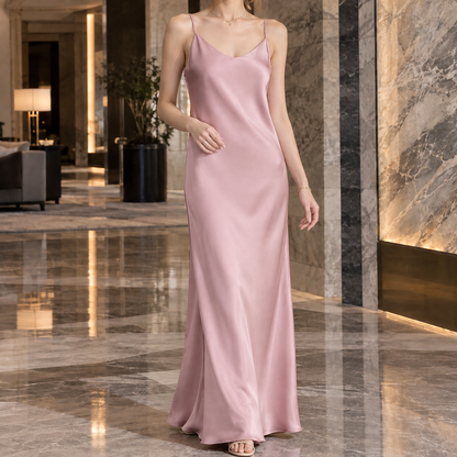 Damen Satin Slipdress Mit V Ausschnitt