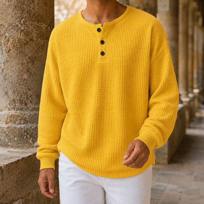 Waffelstrickpullover Mit Henley Ausschnitt