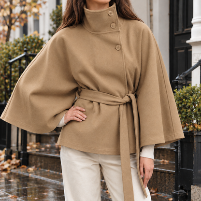 Damen Cape Jacke Mit Stehkragen