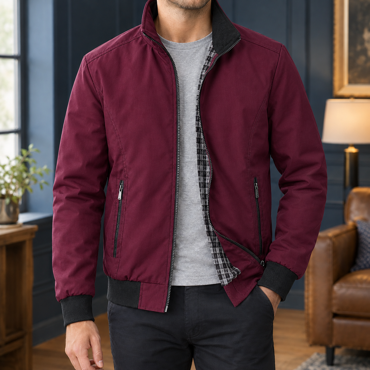 Jacke Aus Weicher Webstoffmischung Mit Stehkragen