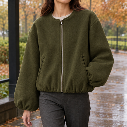 Kurzjacke Mit Ballonärmeln Und Reissverschluss