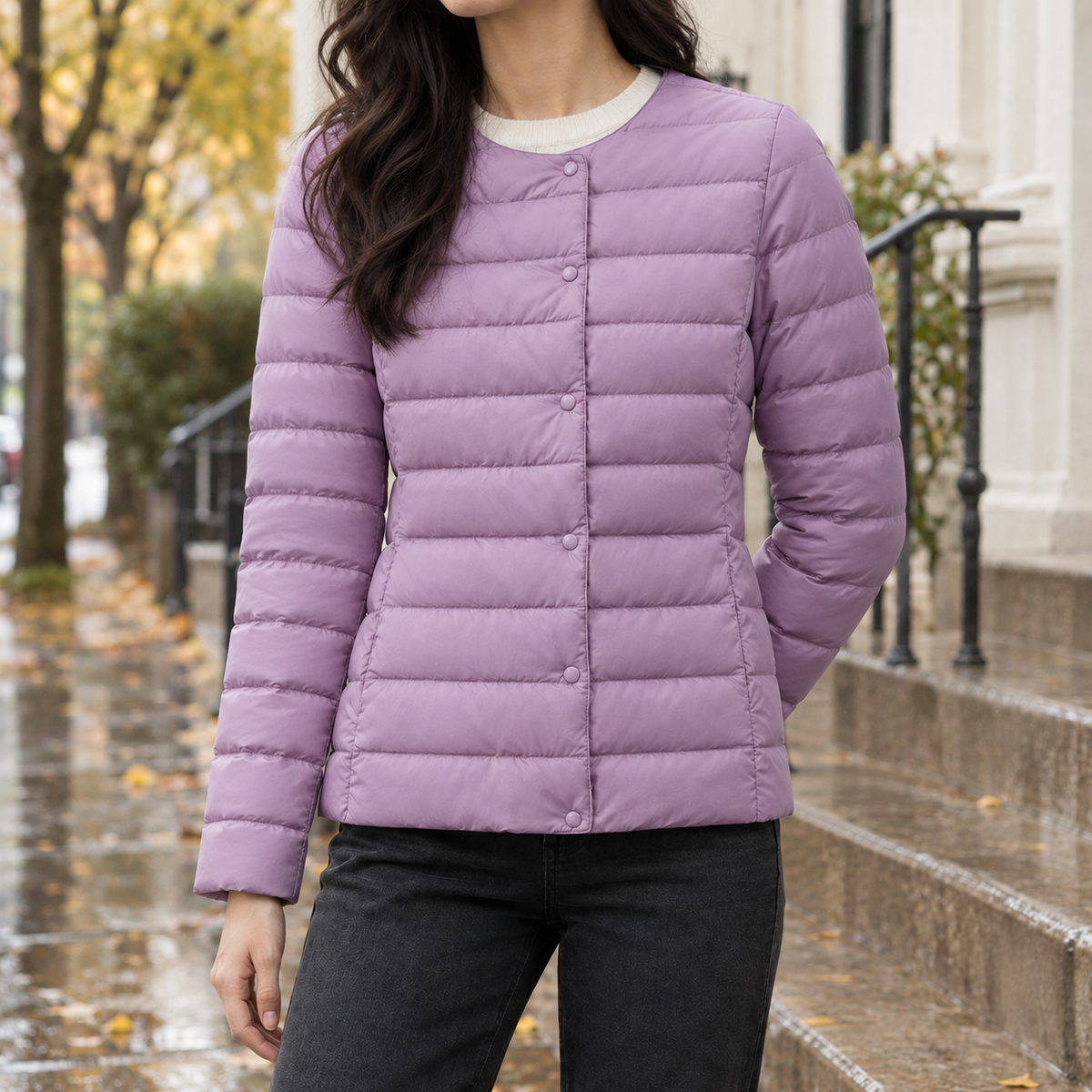 Gesteppte Daunenjacke Mit Schmalem Schnitt
