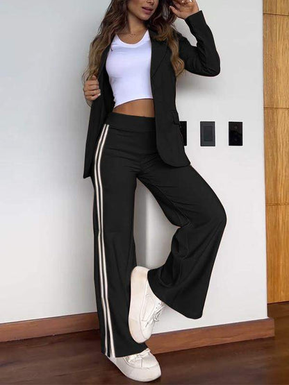 Damen Blazer-Hosen-Set Vertikale Streifen Lockere Passform