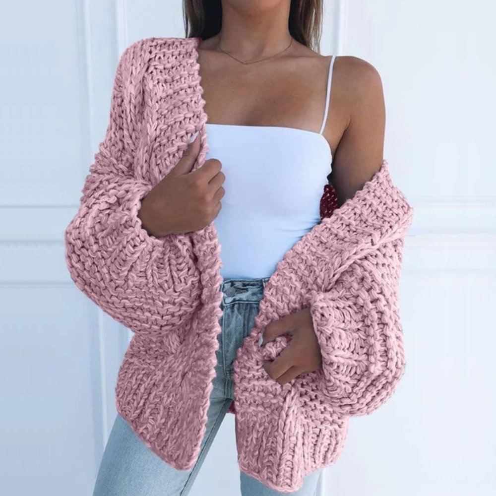 Women's Chunky Knit Cardigan with Relaxed Fit