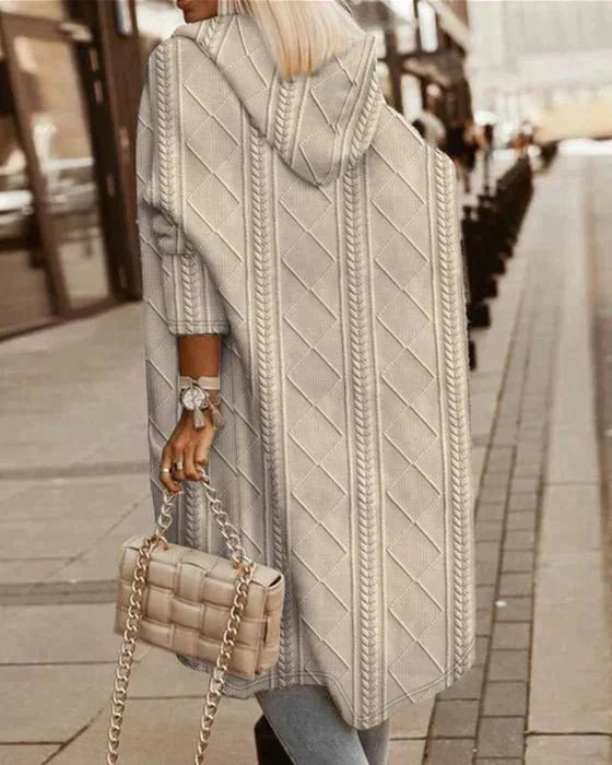 Damen Strickjacke Mit Kapuze Und Verlängertem Schnitt