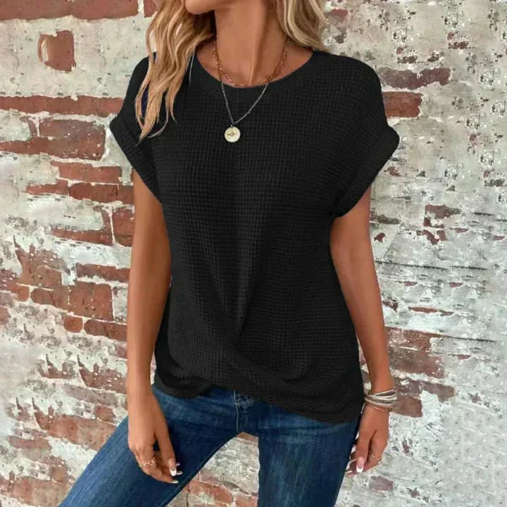 Damen-Bluse mit kurzen Ärmeln, lockerer Passform und weiter Silhouette