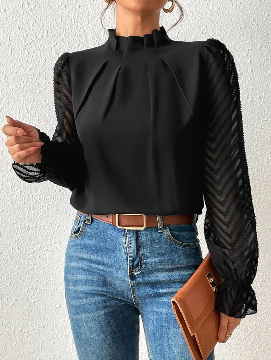 Damen Frühlingsbluse Mit Faltenärmeln Und Schlankem Schnitt