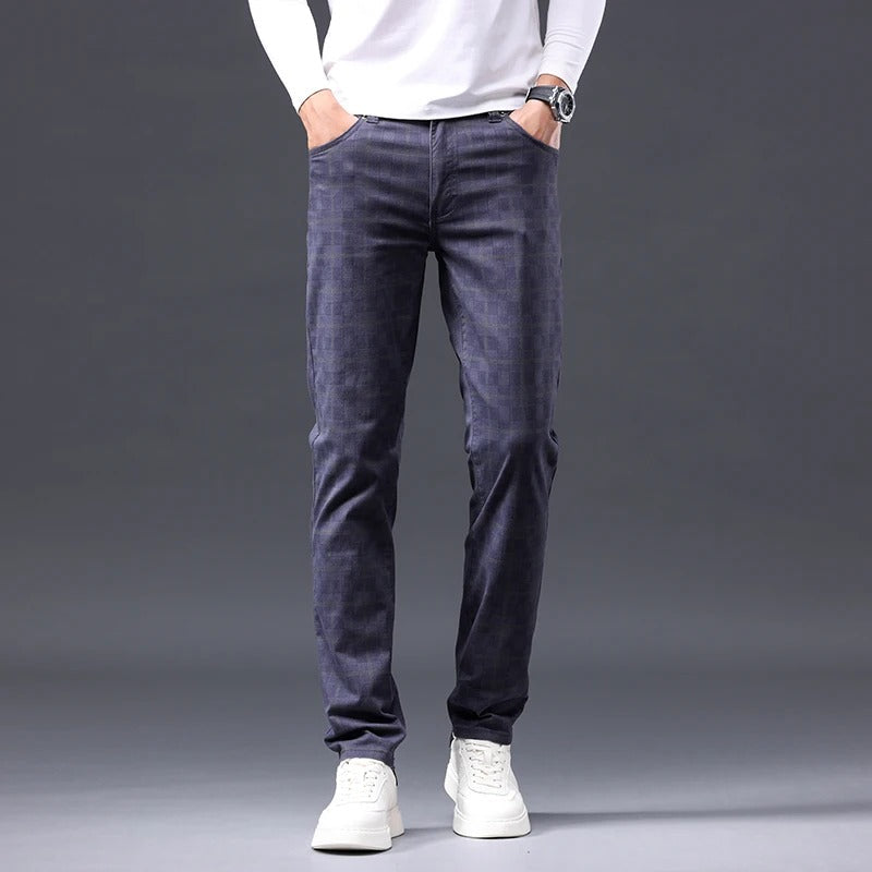 Herren Karierte Hose – Slim Fit mit Reißverschluss