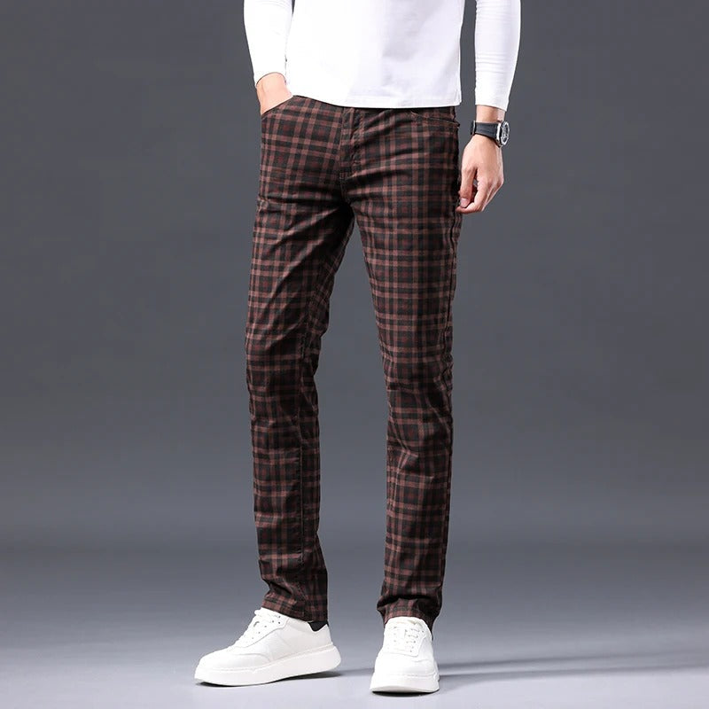 Herren Karierte Hose – Slim Fit mit Reißverschluss