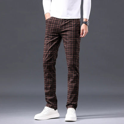 Herren Karierte Hose – Slim Fit mit Reißverschluss