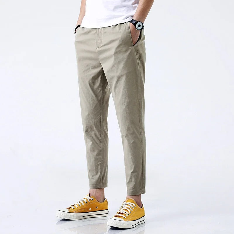 Men's chino trousers with straight cut, ankle-length, four-way stretch