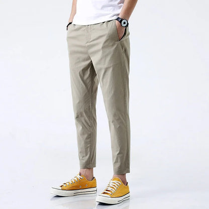 Men's chino trousers with straight cut, ankle-length, four-way stretch