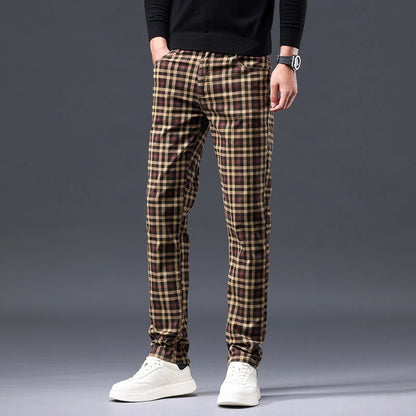 Herren Karierte Hose – Slim Fit mit Reißverschluss