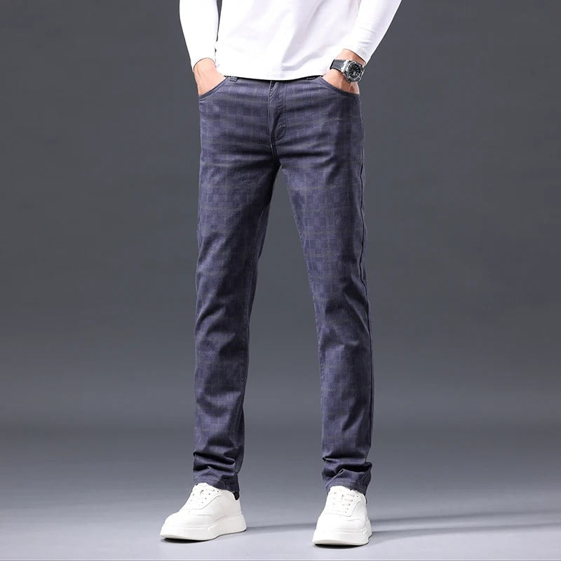 Herren Karierte Hose – Slim Fit mit Reißverschluss