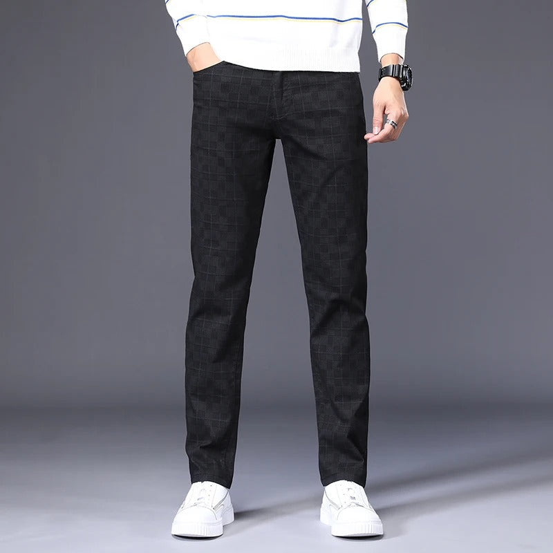 Herren Karierte Hose – Slim Fit mit Reißverschluss