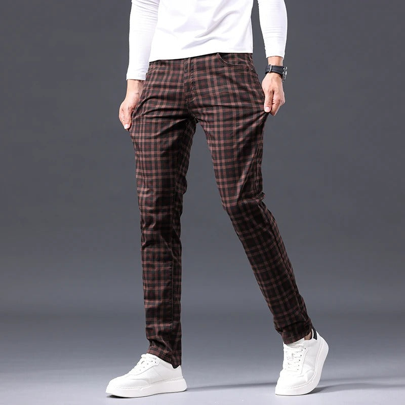 Herren Karierte Hose – Slim Fit mit Reißverschluss