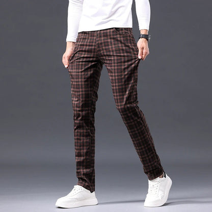 Herren Karierte Hose – Slim Fit mit Reißverschluss
