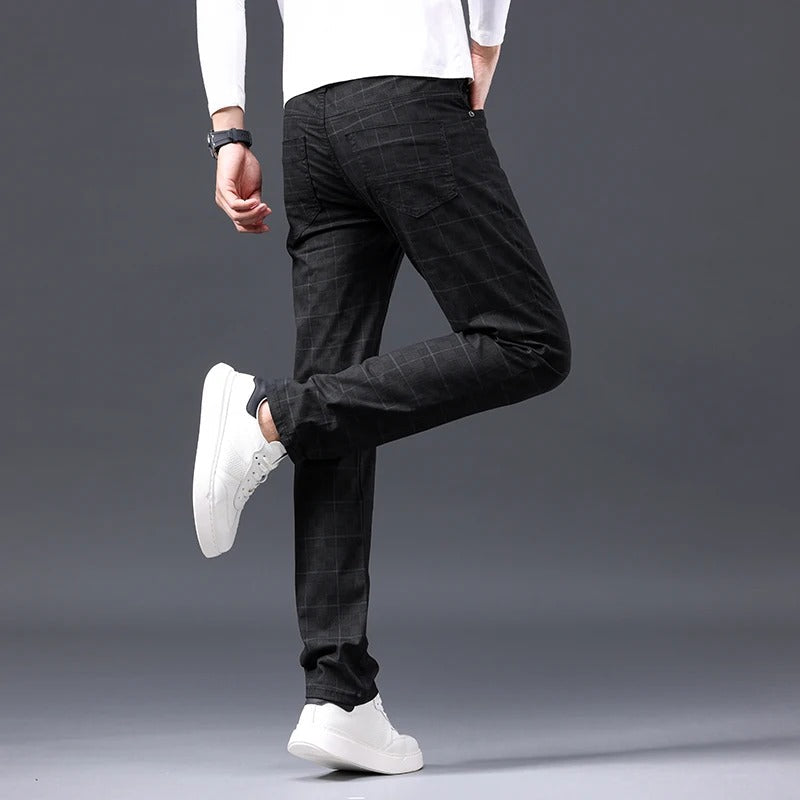 Herren Karierte Hose – Slim Fit mit Reißverschluss