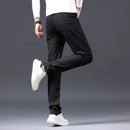 Herren Karierte Hose – Slim Fit mit Reißverschluss