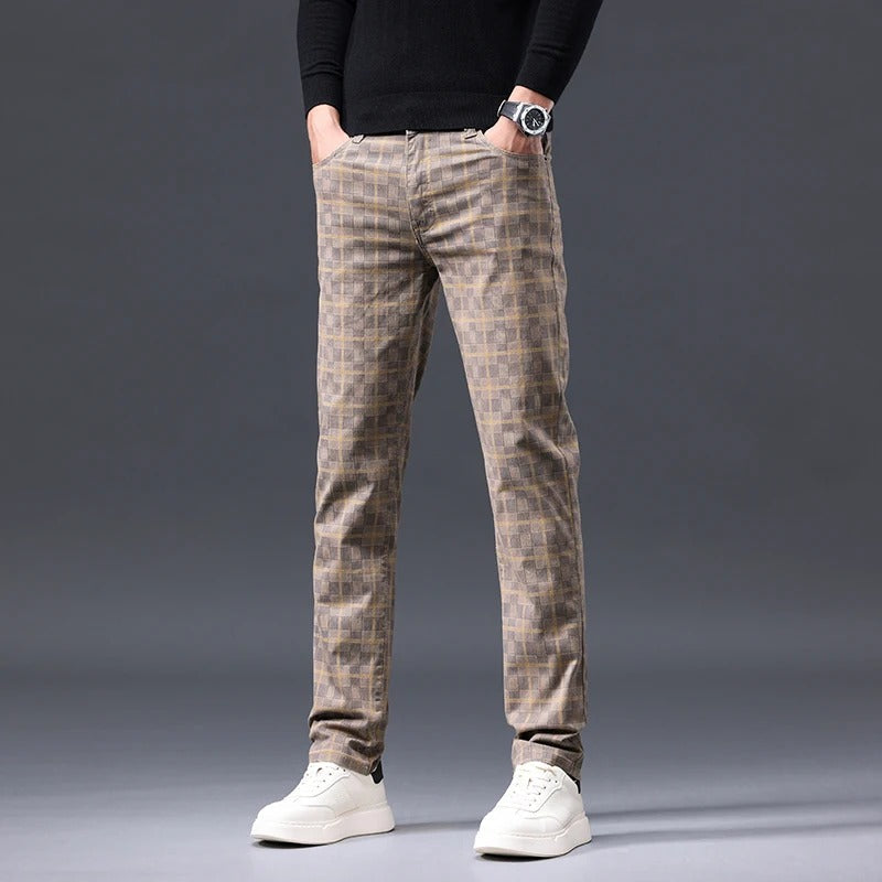 Herren Karierte Hose – Slim Fit mit Reißverschluss
