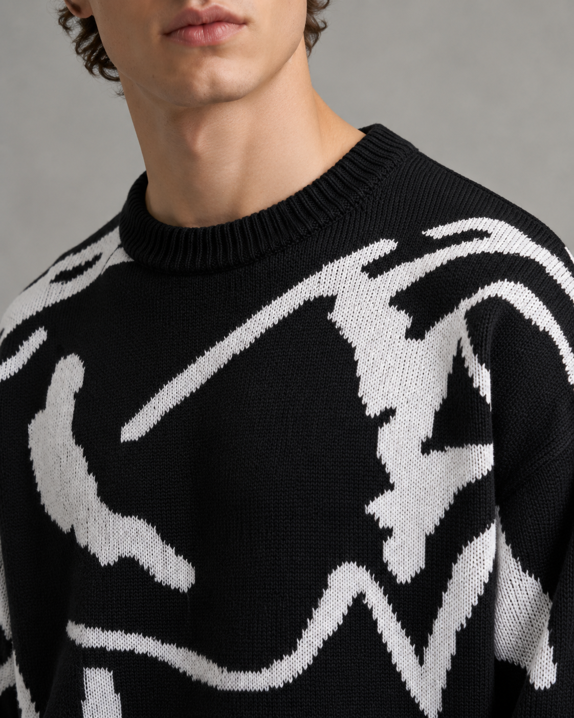 Herren-Strickpullover mit geripptem Rundhalsausschnitt