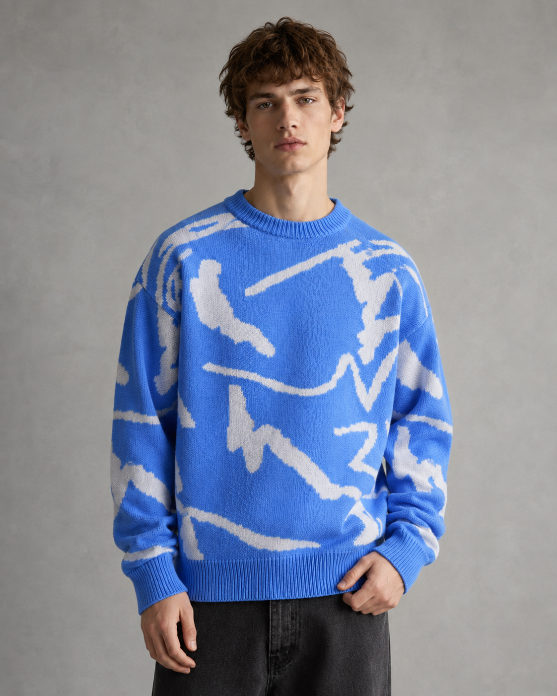 Herren-Strickpullover mit abstraktem Grafikmuster auf der Vorderseite