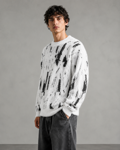Herren-Strickpullover mit abstraktem Muster und flauschiger Struktur