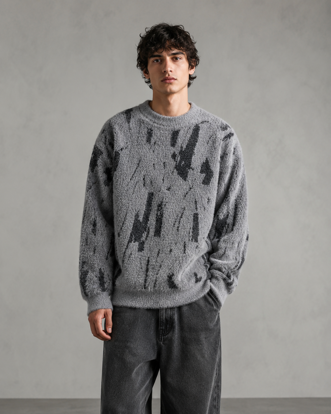 Strickpullover für Herren mit flauschiger Oberfläche und abstraktem Muster