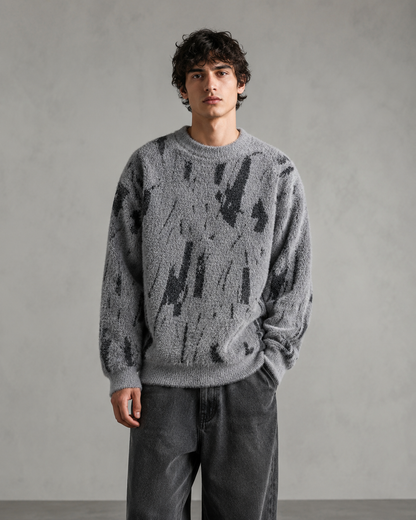 Strickpullover für Herren mit flauschiger Oberfläche und abstraktem Muster